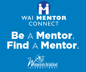 Women in Aviation International blue graphic with white text for the Mentor Connect program.